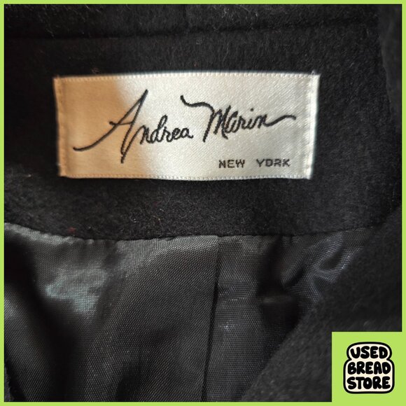 XL Vintage 80s Andrea Marin New York Shawl Collar Hooded Black Wool Maxi Coat - Picture 7 of 7